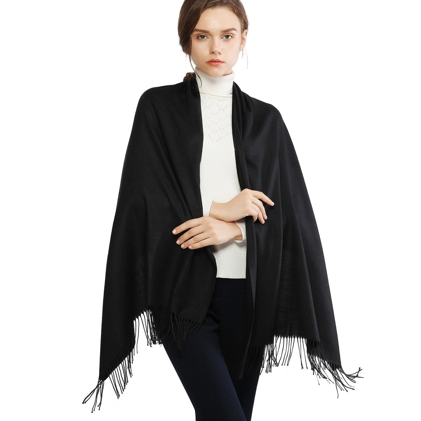 RIIQIICHY Black Pashmina Shawls and Wraps for Women Wedding Ladies Winter Scarf