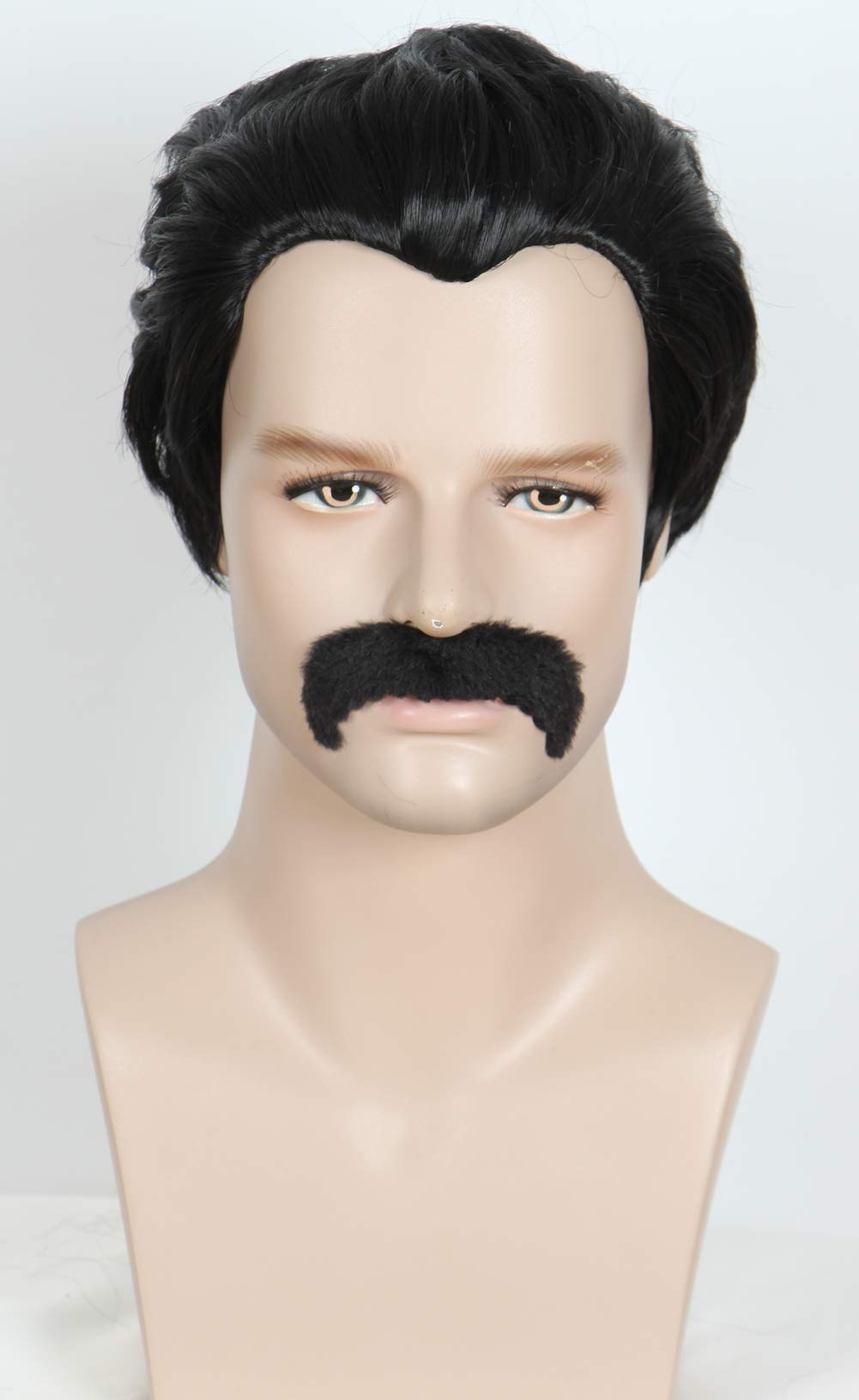 Linfairy Short 80's Costumes Men's Disco Dirt Bag Wig & Moustache Halloween Cosplay Costume Black Wig