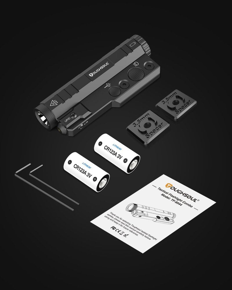 ToughSoul Mlok Flashlight Laser Sight Combo - 1450 Lumen Brightness with Green Laser & Strobe Function | Replaceable Battery Included