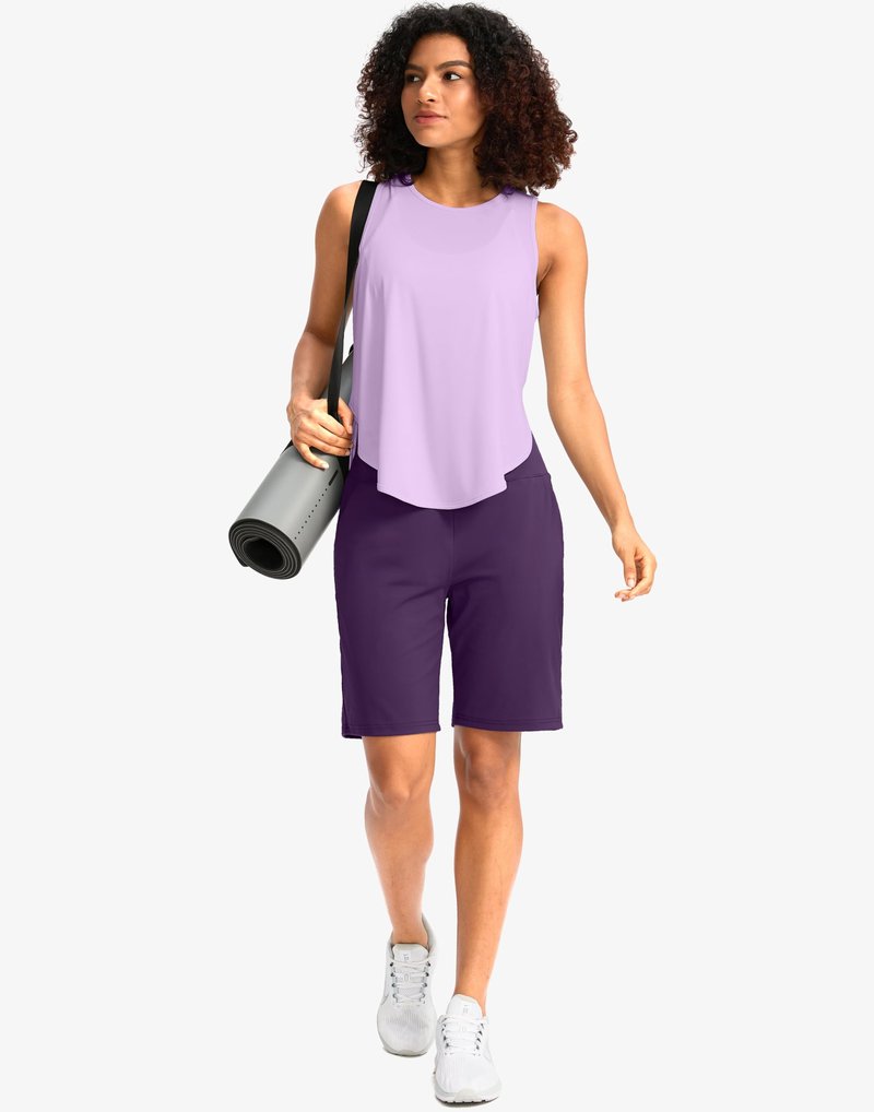 G Gradual Women's Bermuda Long Shorts with Pockets 9" High Waisted Knee Length Shorts for Women Walking Athletic Workout(Purple,S)