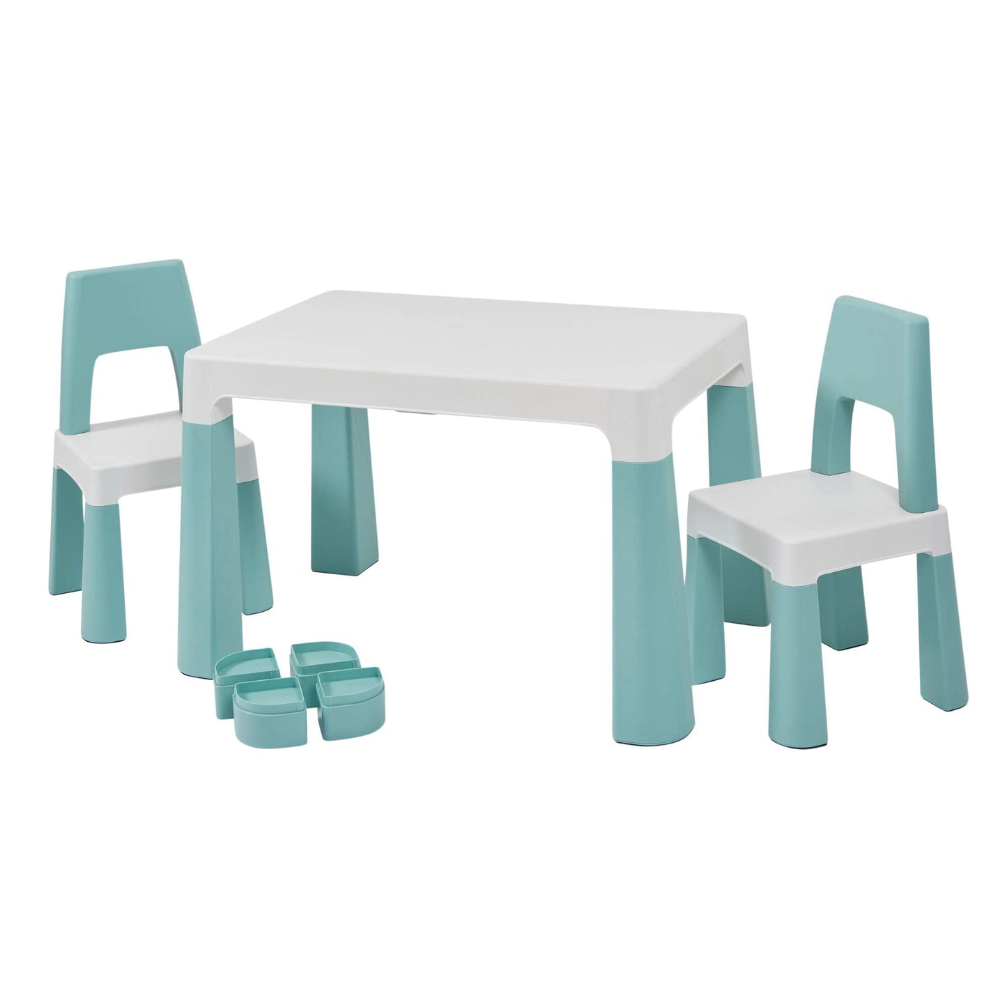 Liberty House Toys Kids Height Adjustable Table and 2 Chairs, Tough Durable Polypropylene, White and Forest Green, 49/54cm H x 50cm W x 78cm D,H490/ 540 x W780 x D500mm