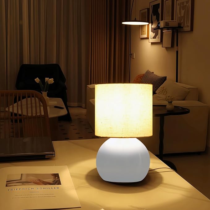Small Table Lamp for Bedroom,Bedside Nightstand Lamp for Living Room,Minimalist Bedside Light lamp Set of 2, 10.4 Inch Desk Light for Bedroom, Living Room,Including Light Bulb(White)