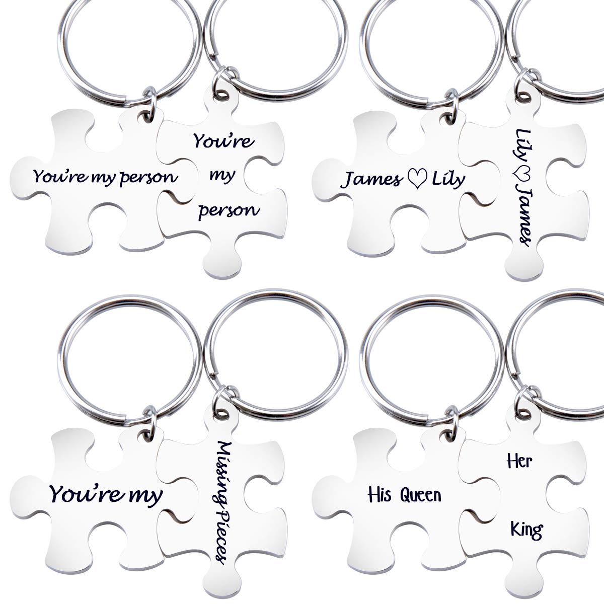 Fanery Sue Matching Puzzles Personalized Keychain Name Keychain Custom Engraved Key Chain ID Key Tag for Couples Best Friends(Engraving)