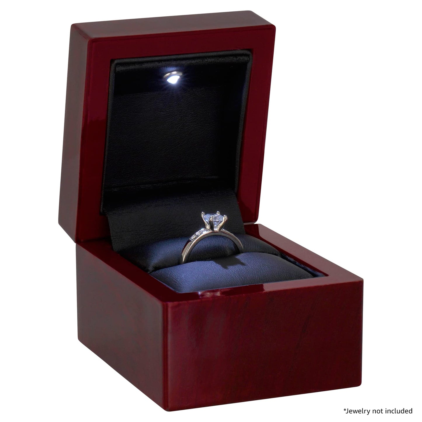 Noble Cherry Ring Box with Light - Unique LED Engagement Ring Box for Proposal Ring or Special Occasions (Mahogany/Black Insert)