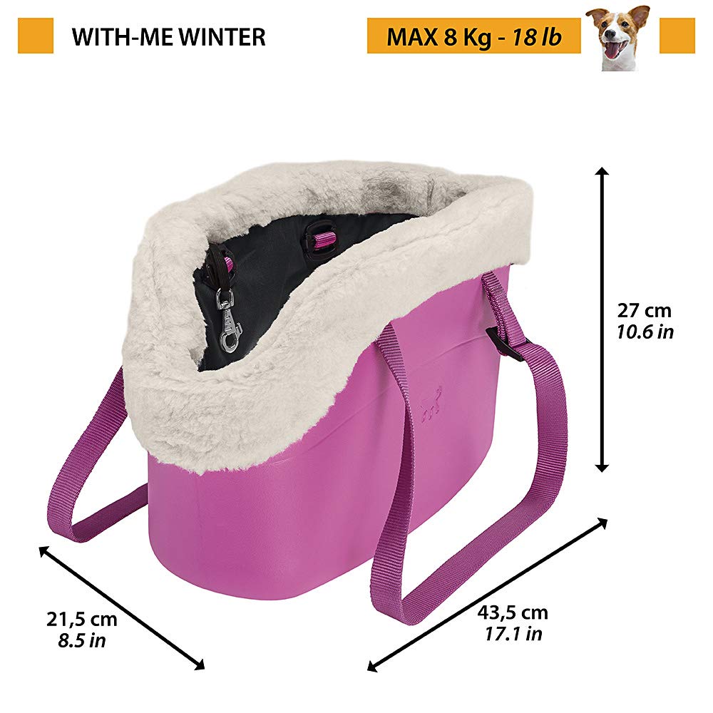 Ferplast Carrier bag for dogs WITH-ME WINTER, made of EVA, Soft rubber plastic, with faux-fur lining, Adjustable handles, Safety belt included, 21.5 x 43.5 x h 27 cm Black