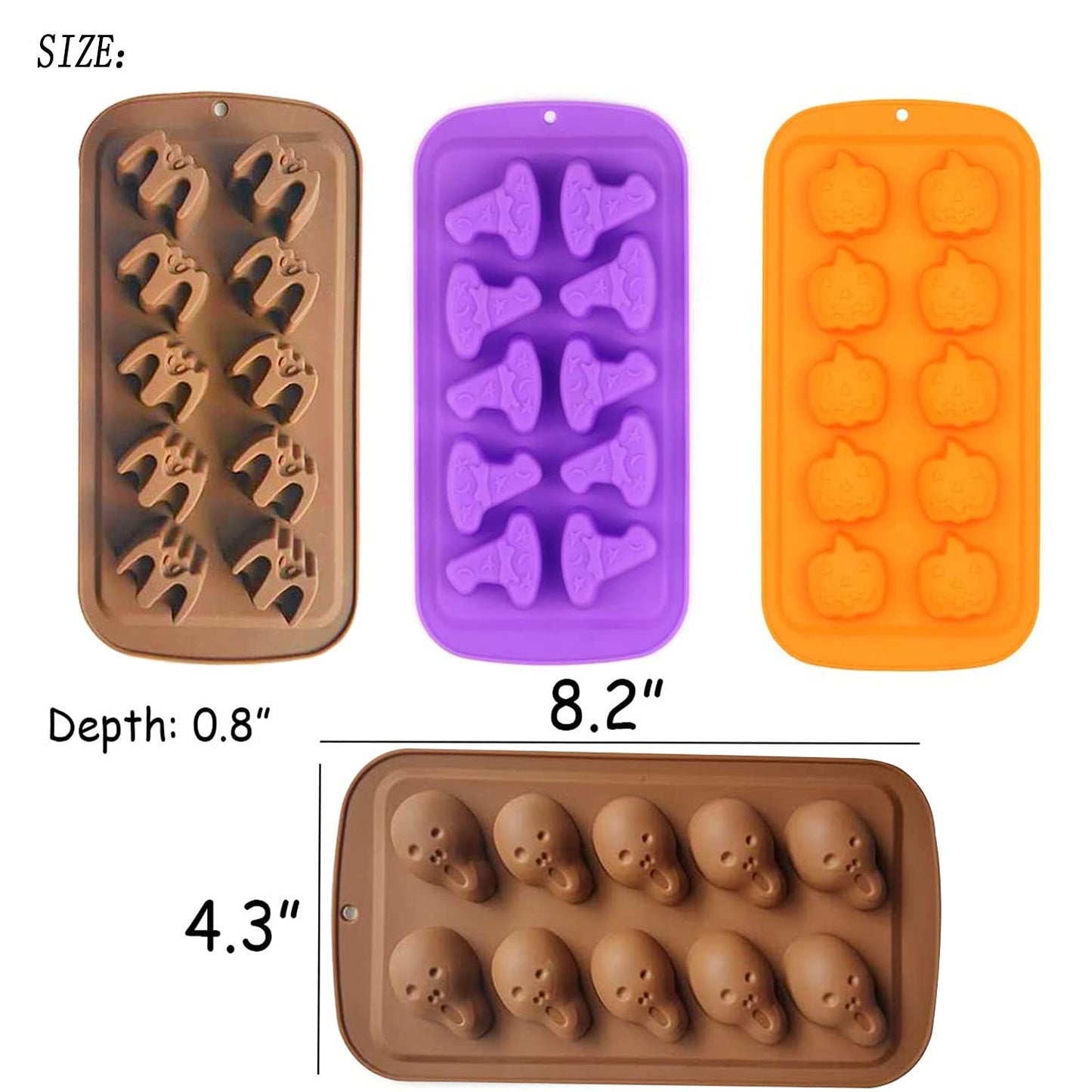 4 Pack Halloween Silicone Baking Molds,Pumpkin Skull Bat Wizard Hat Shape Cake Mold Chocolate Gummy Molds Ice Tray Cake Decor for Halloween Party Decorations Kitchen DIY Baking Tools