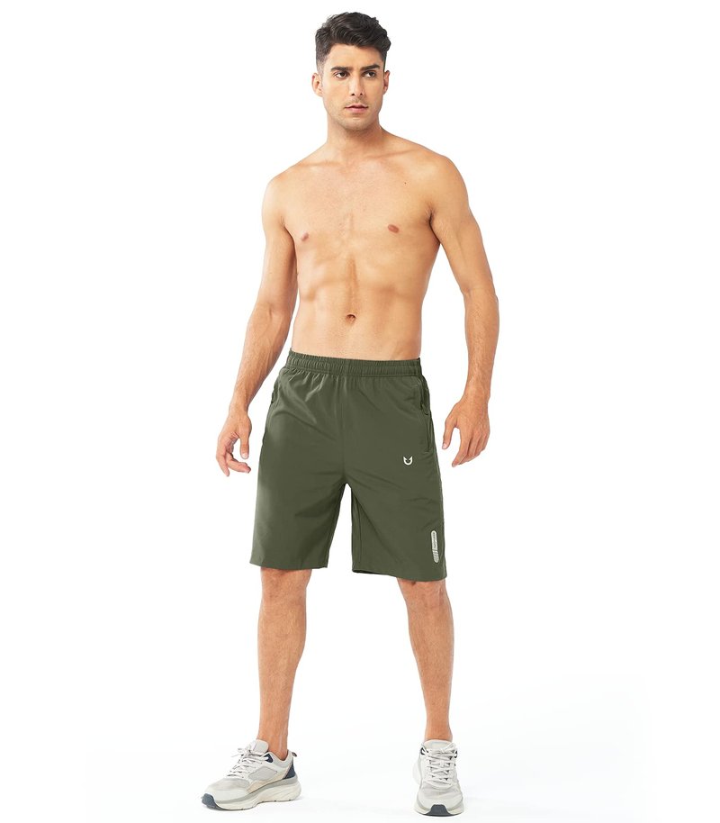 NORTHYARD Men's Athletic Running Shorts Gym Workout 7"/9"/5" Quick Dry Lightweight Sports Basketball Tennis 3 Zipper Pockets ARMYGREEN-9inch L