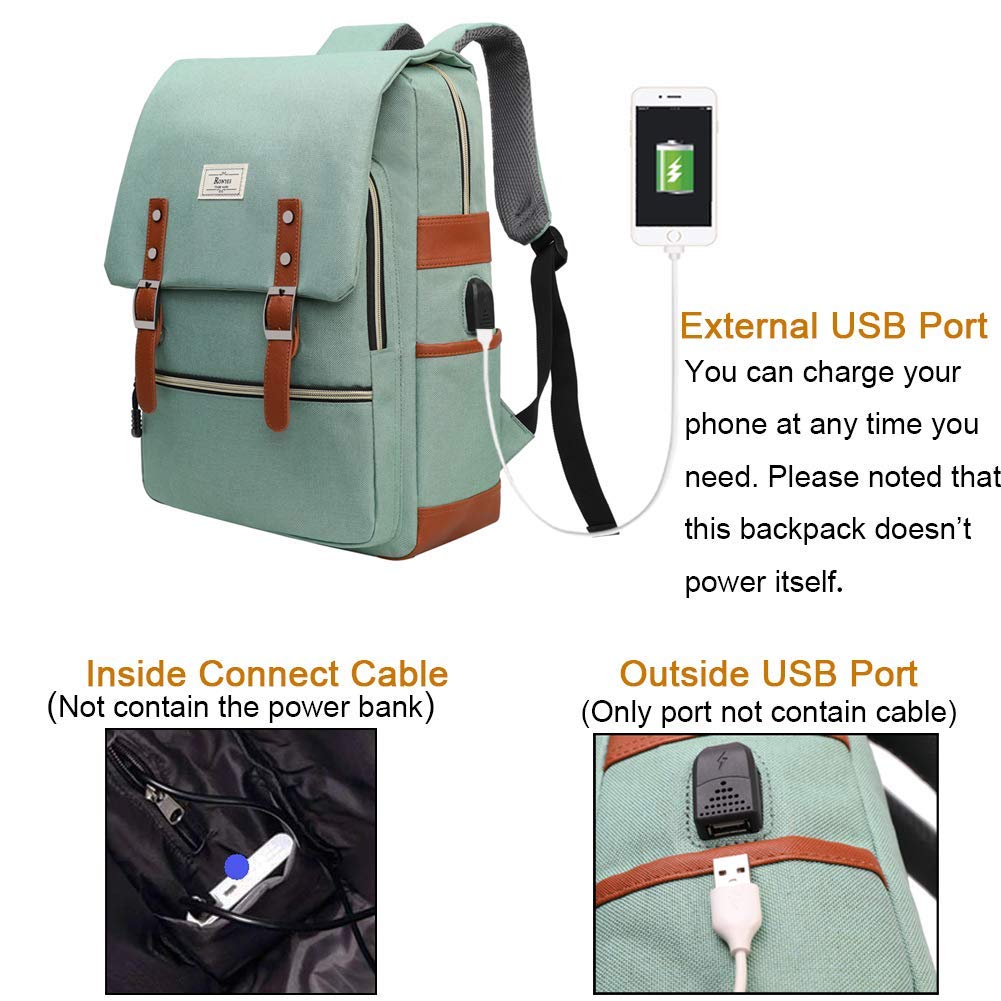 Ronyes College Bag Fits up to 15.6’’ Laptop Casual Rucksack Waterproof Business Travel School Backpack Daypacks with USB Unisex(LightGreen)