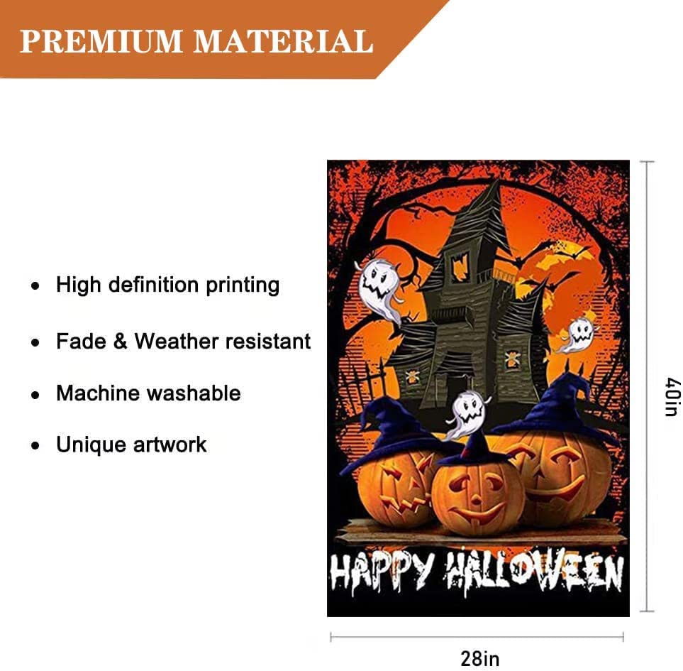 LHSION Happy Halloween House Flag 28 x 40 Inch Pumpkin Ghosts Decorative Double Sided Flag for Farmhouse Yard Holiday Outdoor Decoration