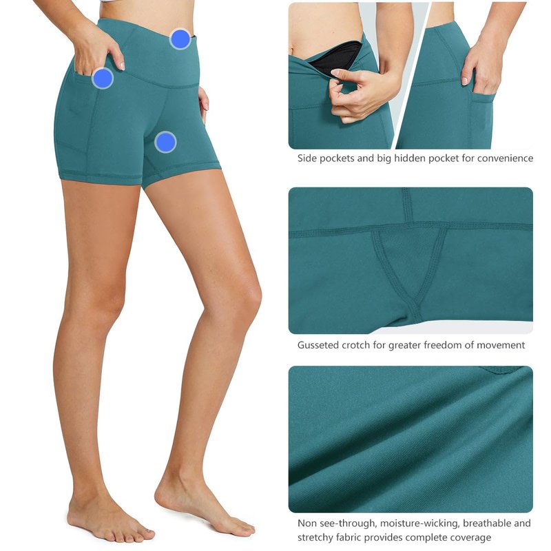 baleaf Biker Shorts Women Yoga Gym Workout Spandex Running Volleyball Tummy Control Compression with Pockets 5" Green XXXL
