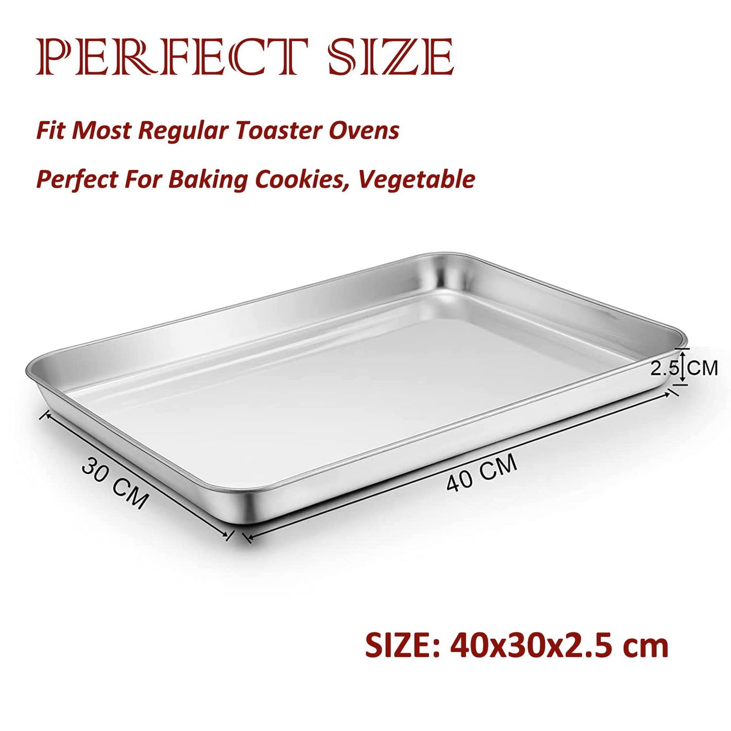 HaWare Baking Tray Set of 2, Stainless Steel Oven Tray– Large Cookie Sheet Pan for Baking Cooking Serving - 40 x 30 x 2.5 cm, Healthy & Non Toxic, Easy Clean & Dishwasher Safe