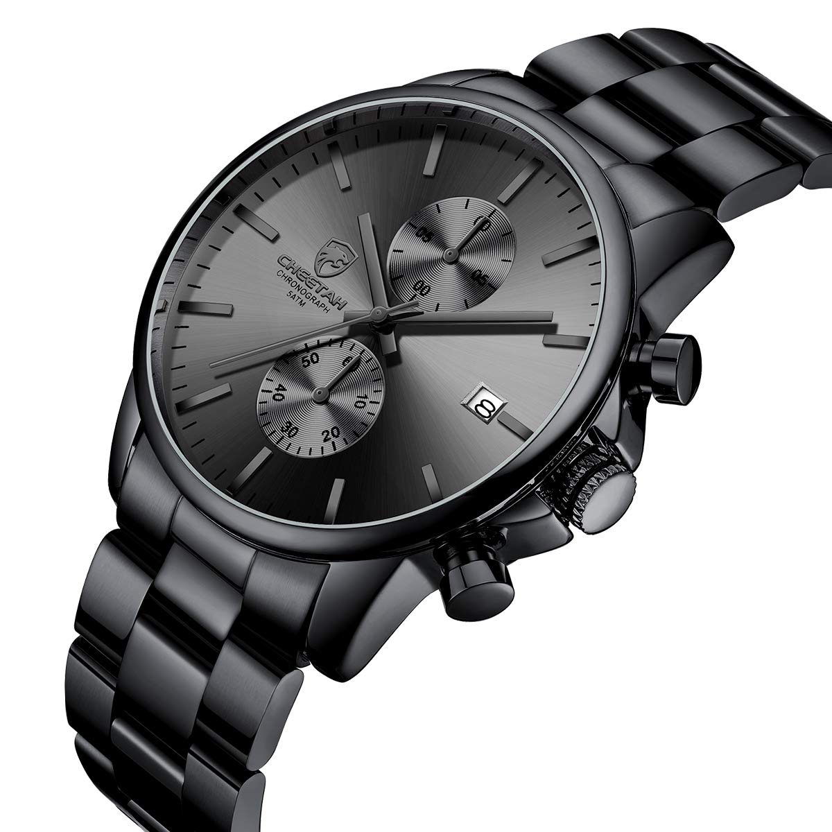 Men's Watches with Casual Waterproof Chronograph Quartz Watch Stainless Steel Metal Auto Date in Colourful Hands, B Grey, B grau, Bracelet