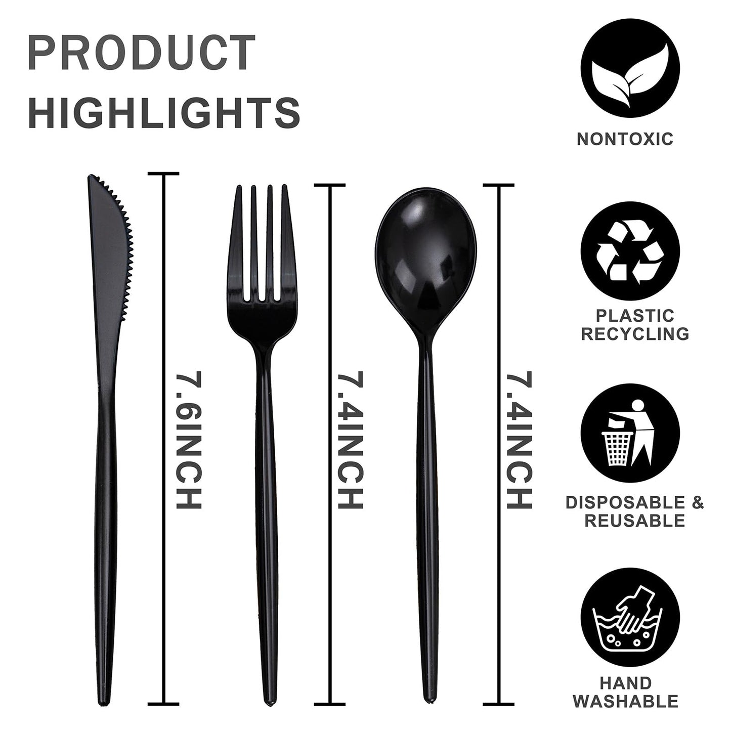 Rubtlamp 90Pcs Plastic Black Silverware, Black Disposable Cutlery, Plastic Utensils Heay Duty include 30 Plastic Knives 60 Plastic Black Forks and Spoons, Black Cutlery For Halloween Decorations