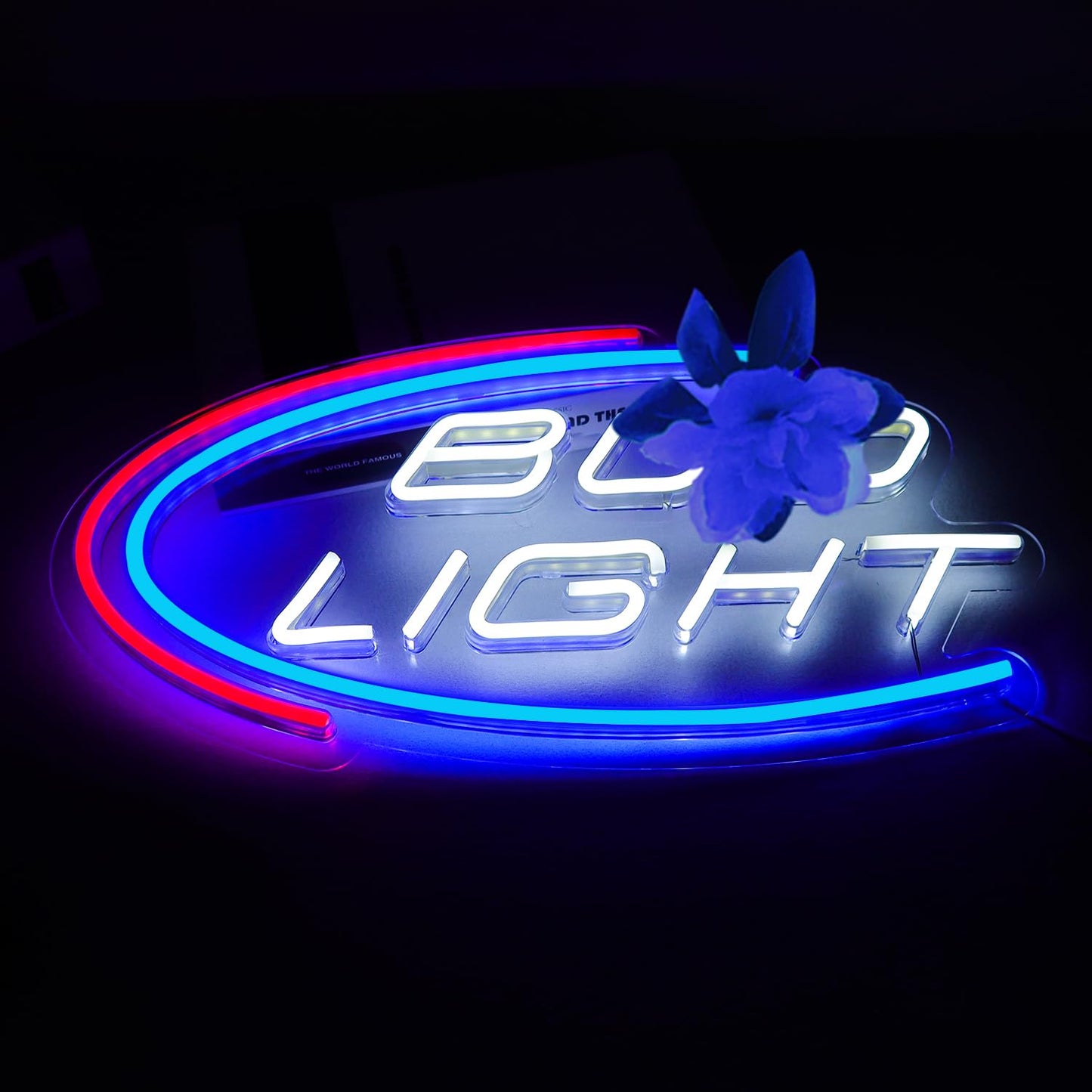 JFLLamp Crs LIGHT Neon Signs for Wall Decor Neon Lights for Bedroom Led Signs Suitable for Man Cave Bar Pub Restaurant Christmas Birthday Party Gift Led Art Wall Decorative Crs Light Bar Sign, 5V Usb Power, 17*11 Inch(Azure+red+white)