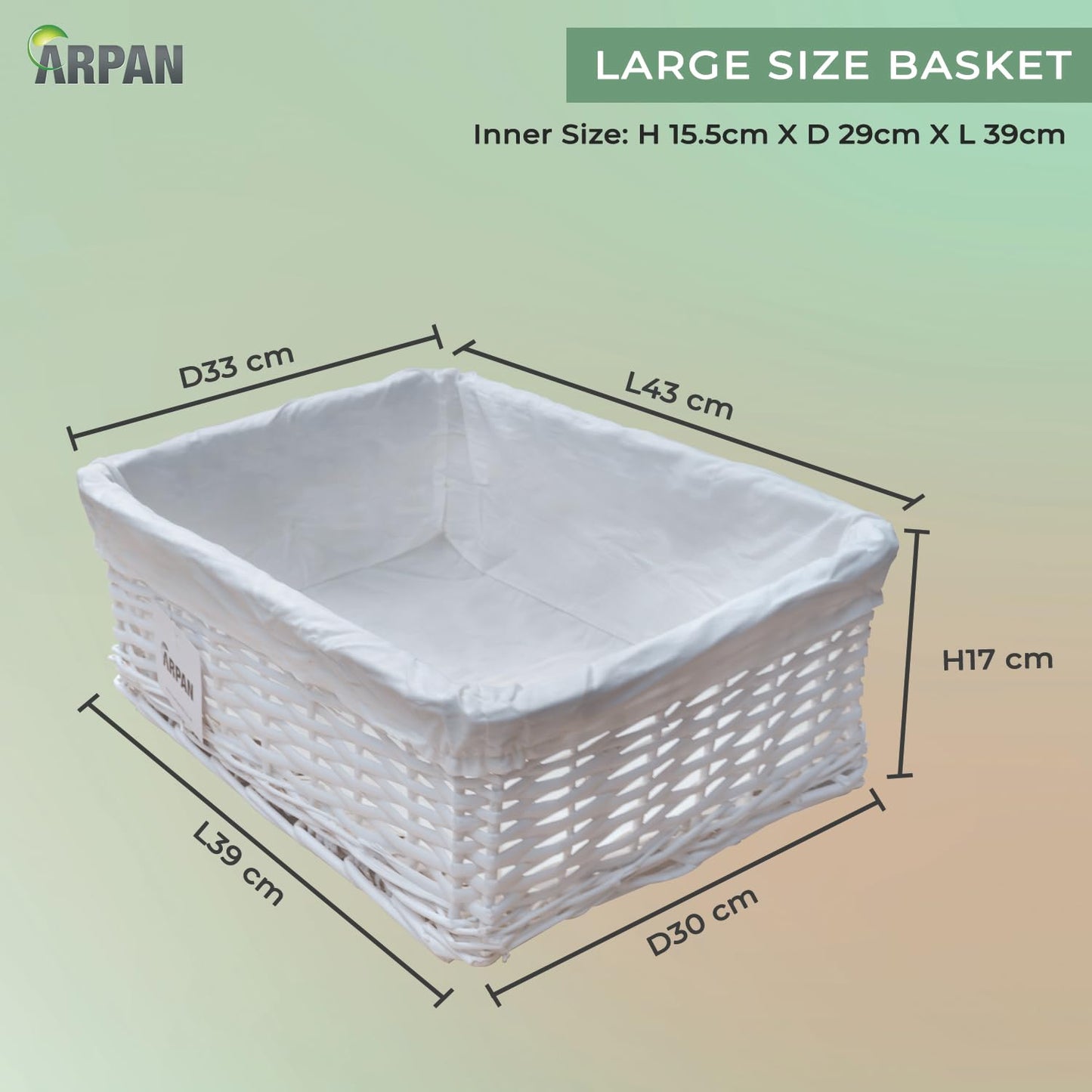 Arpan White Wicker Storage & Hamper Basket with White Cloth Lining – Small, Medium & Large Gift Baskets for Xmas, Wedding, Confetti & Parties, Snack Basket, Wicker Baskets Multipack
