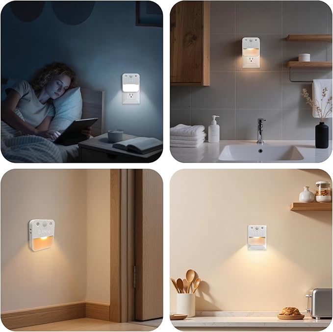 SX.man&sog Motion Sensor Light Indoor,3 Colors Temp Adjustable Motion Light Indoor with Time Display Ideal Night Lights for Bedroom,Kitchen or Bathroom (2 Pack)