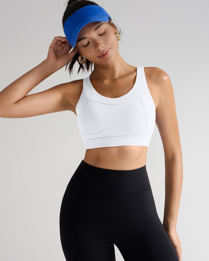 RUNNING GIRL High Impact Sports Bras for Women,Racerback White Bra Workout Crop Tank Tops Longline Sports Bra Push up(WX2667 White,XL)