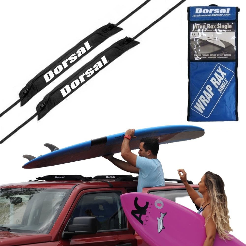 Dorsal Universal Soft Roof Rack Pads for Surfboard Kayak SUPs with Car Tie Down Straps and Storage Bag - Pack of 2 Polyester 20" Inch Black