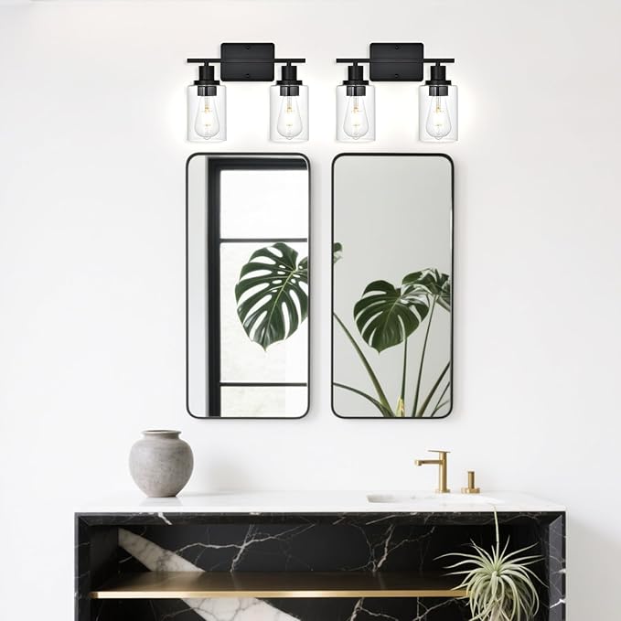 2-Light Bathroom Light Fixtures,Modern Black Bathroom Vanity Light,Bathroom Lighting Fixtures Over Mirror,Black Wall Lamp for Bedroom,Wall Lights for Living Room,Hallway