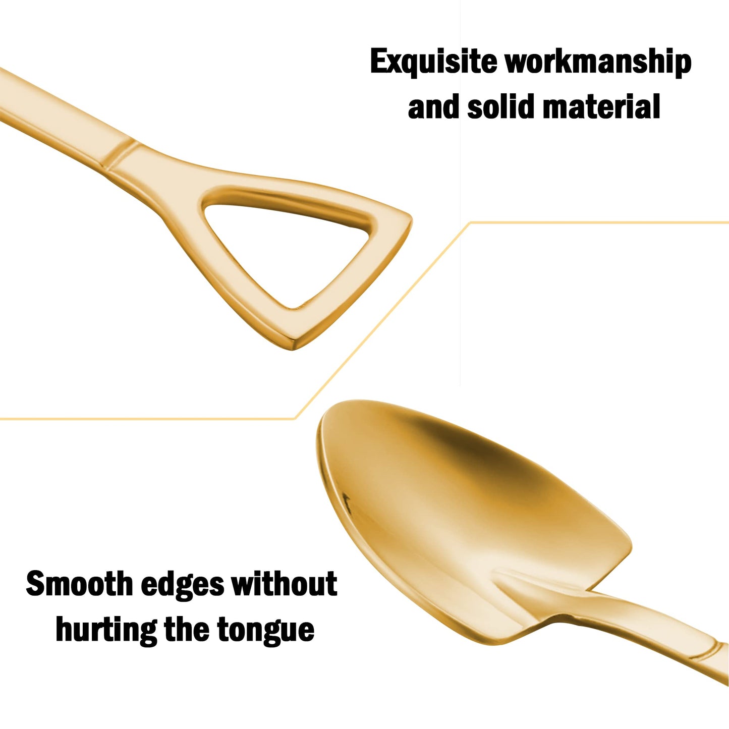 Gold Shovel Shape Spoons- 2piece Stainless Steel Spoon Long Handle Coffee Ice Cream Afternoon Teaspoon for Home Kitchen Restaurant Party(gold)