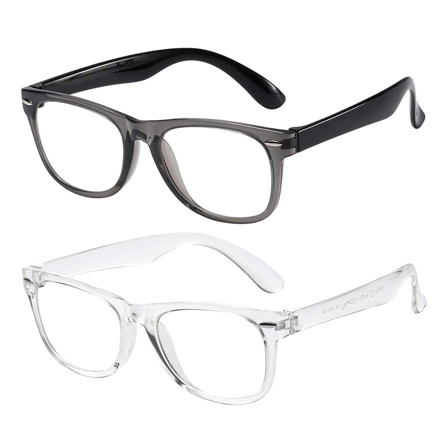 DYLB Kids Blue Light Blocking Glasses girls boys 2 pack, computer video gaming glasses for kids girls boys Age 3-10,Anti blue light & Headache (transparent black + transparent)