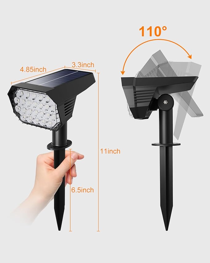 6 Pack Solar Powered Outdoor Spot Lights Outside Landscape Waterproof 24 LEDs Spotlights Dusk to Dawn for House Yard Tree, Backyard, Path, Garden, Statues, 3 Modes Accent Lighting (Warm White)