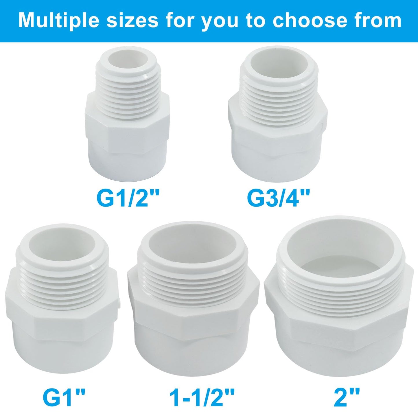 PHITUODA 10 PCS PVC Coupling Fittings, White Male Thread Adapter Connector, 3/4-Inch Female Thread Threaded Coupling for Schedule 40 PVC Pipe/Plumbers