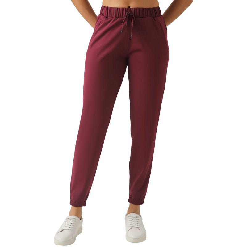Haowind Women's High-Stretch Workout Joggers with Deep Zipper Pockets - Elastic Waist Yoga Pants for Running Travel Lounge (Burgundy M)