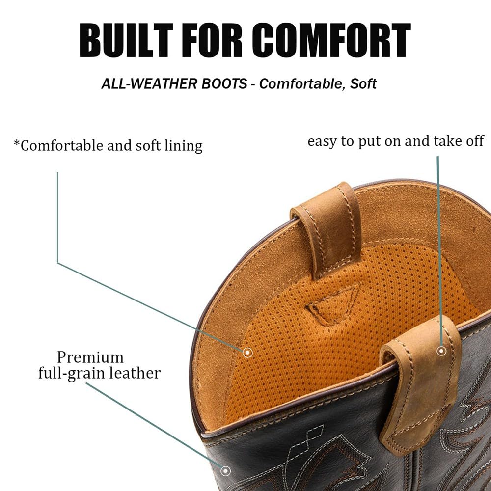 SUREWAY Western Boots - Men’s Square Toe Work Boot,Pull On Leather Wellington Boots,Durable Classic Slip Resistant Soft Toe Cowboy Boot