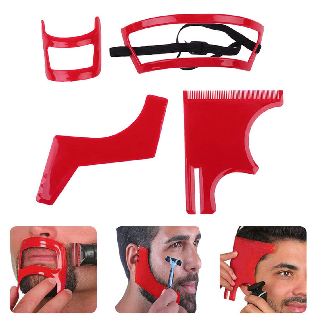 ESiiFuu Beard Shaping Tool Kit Neckline Shaving Template Guide Set for Men Hair Styling Red, Beard Shaping Tool Kit, Beard Trimmer Template Guide, Hair Styling Tools Kit