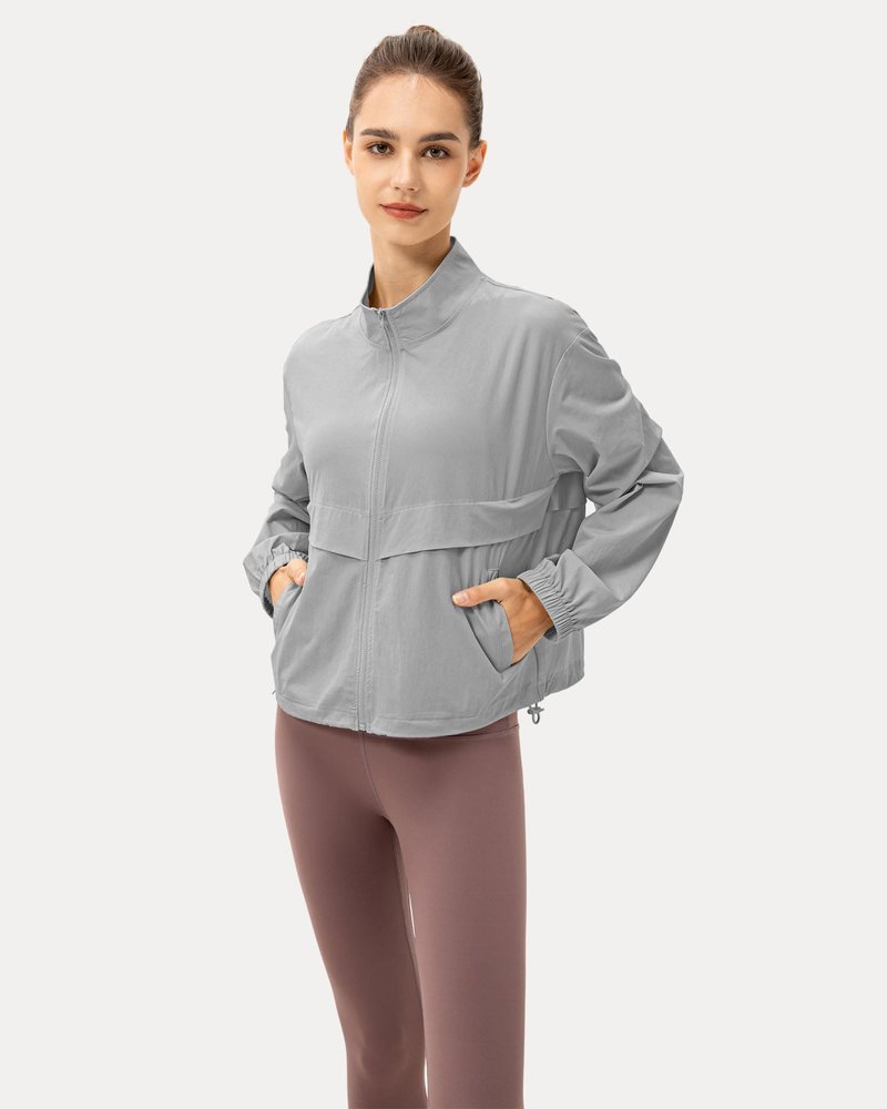 Locachy Women's Lightweight Zip Up Athletic Jacket Stand Collar Windproof Sun Protection Workout Outdoor Jacket Grey XL