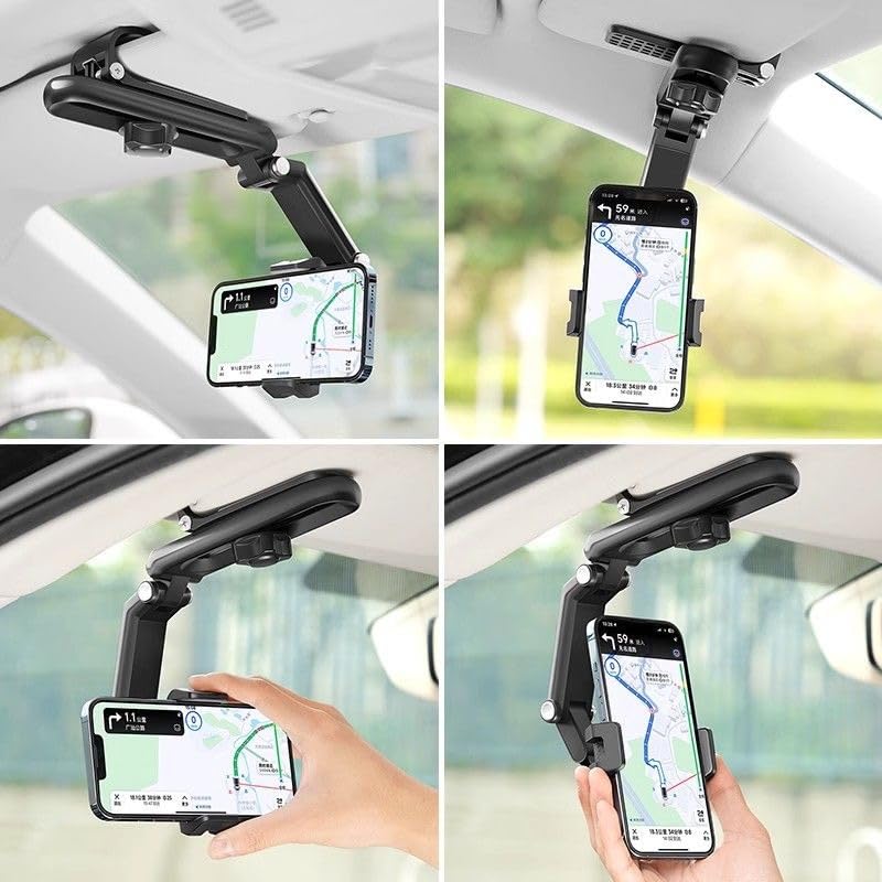 Cell Phone Holder for Car Sun Visor, Mount Clip for Car Cellphone 360° Rearview Phone Holder for Car Perfectly for-Black