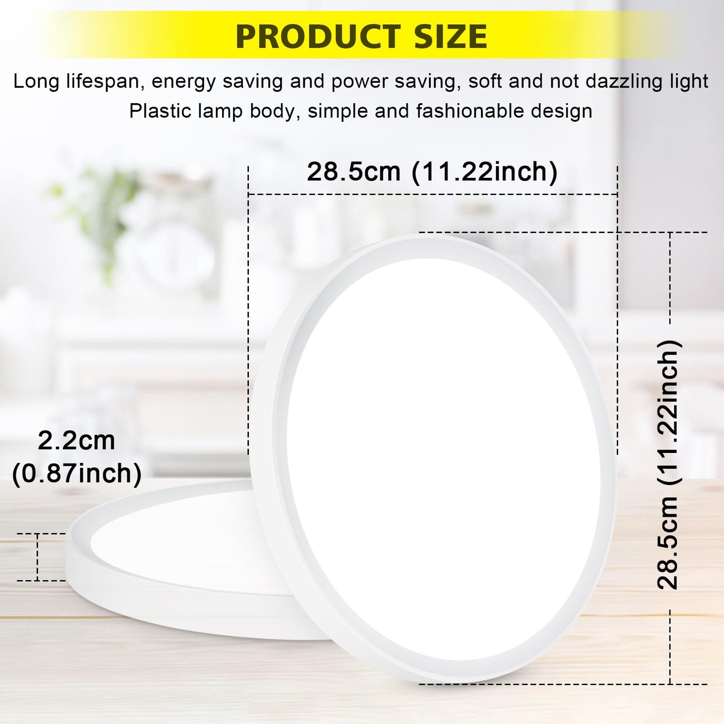 Befurglor 24W LED Ceiling Light Ø 28.5cm, 5000K Daylight White 2200LM,150W Equivalent, Modern LED Ceiling Lamp for Living Room,Bedroom, Kitchen, Bathroom, Hallway, Office