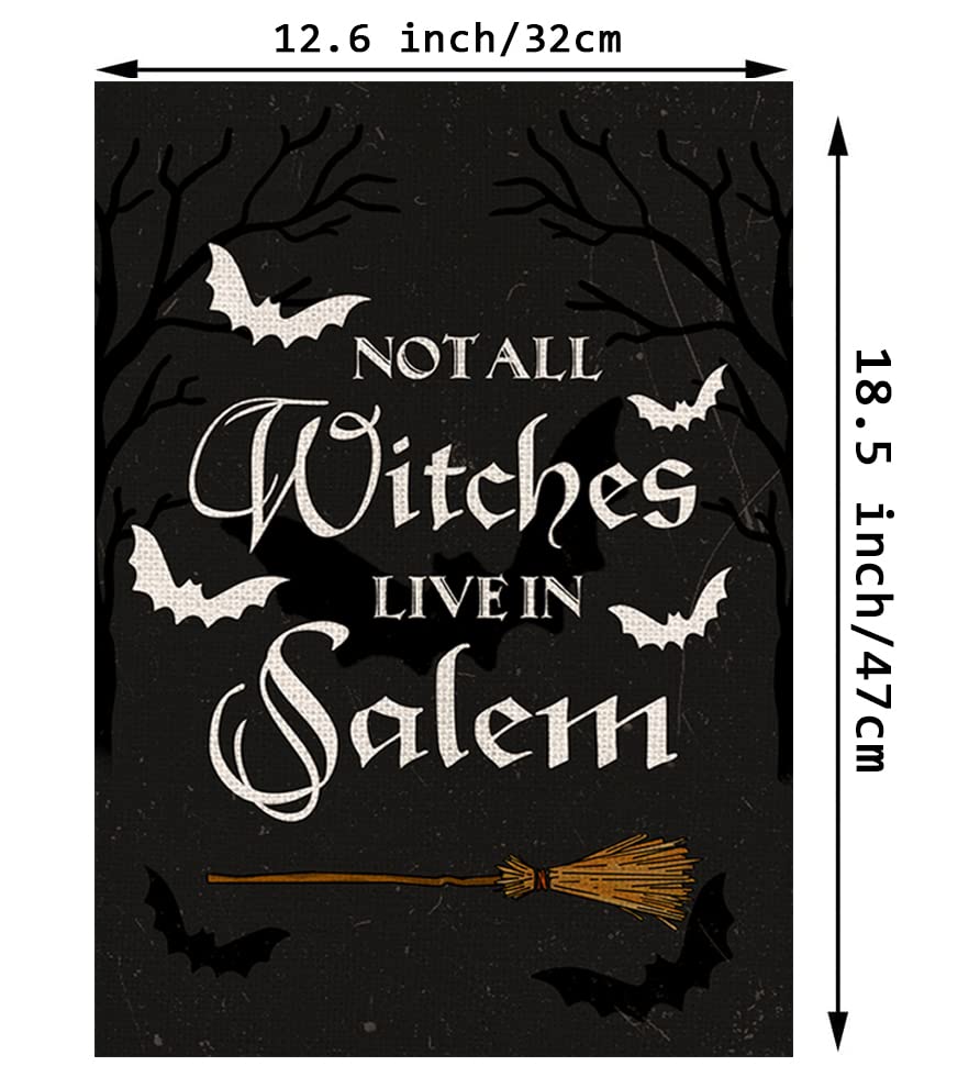 Halloween Garden Flag Not All Witches Live In Salem Broom Halloween Theme Vertical Double Sided Flag Holiday Farmhouse Patio Yard Outdoor Party Decor (Size-12.5" x 18")