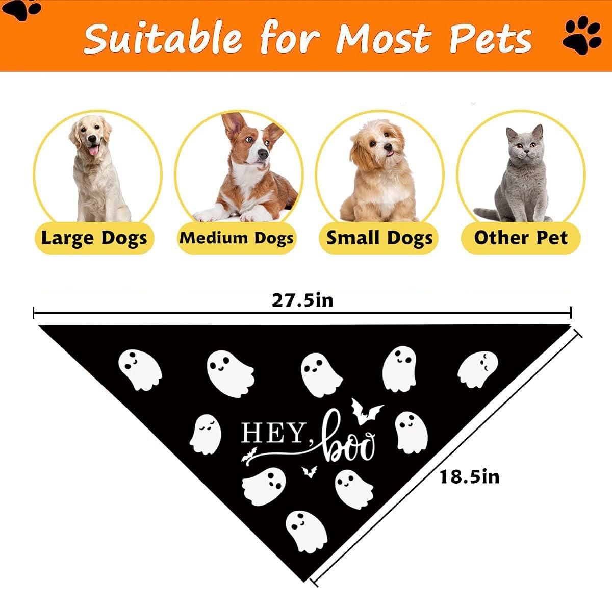 Halloween Dog Bandanas 2 Pack Adjustable Triangle Ghosts Boo Dog Outfits Cute Halloween Pet Bandanas Puppy Scarf Holiday Scarves for Small Medium Large Boy Girl Dogs