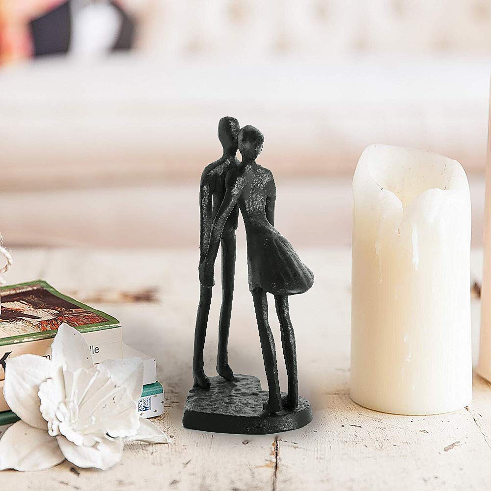 Aoneky Affectionate Couple Art Iron Sculpture, 6 Years of Love Wedding Passionate Love Figurine Statue Romantic Metal Ornament Mantelpiece Table Decoration (Hold Hands Kiss)