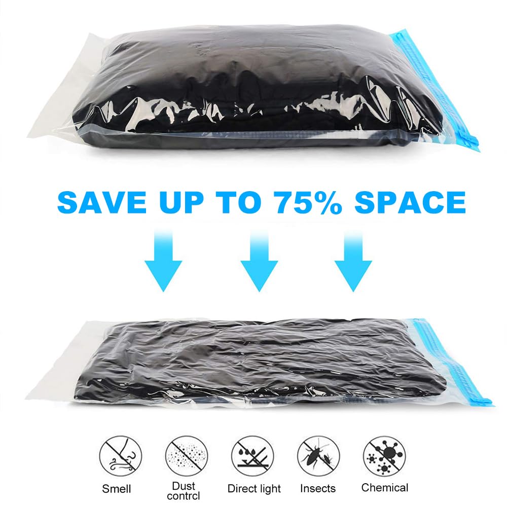 ALMING Compression Bags - Travel Essentials 12 Pack Space Saver No Vacuum or Pump Needed Storage Accessorie and Home Packing Organizers (transparent)