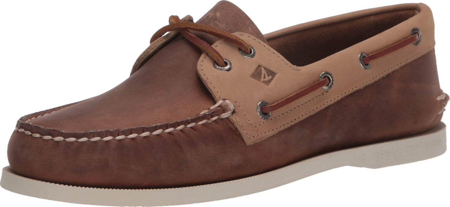 Sperry Men's A/O 2-Eye Leather Boat Shoe, Sahara/Oatmeal, 8 UK medium