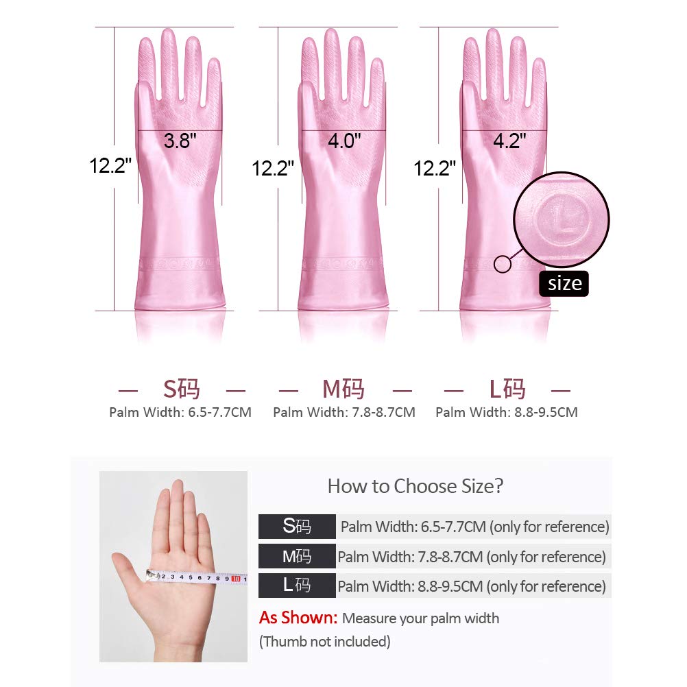 Alimat PluS 3 Pack Reusable Cleaning Gloves Latex Free - Dishwashing Gloves with Cotton Flock Liner and Embossed Palm - Waterproof Household Gloves for Laundry, Gardening (Medium)