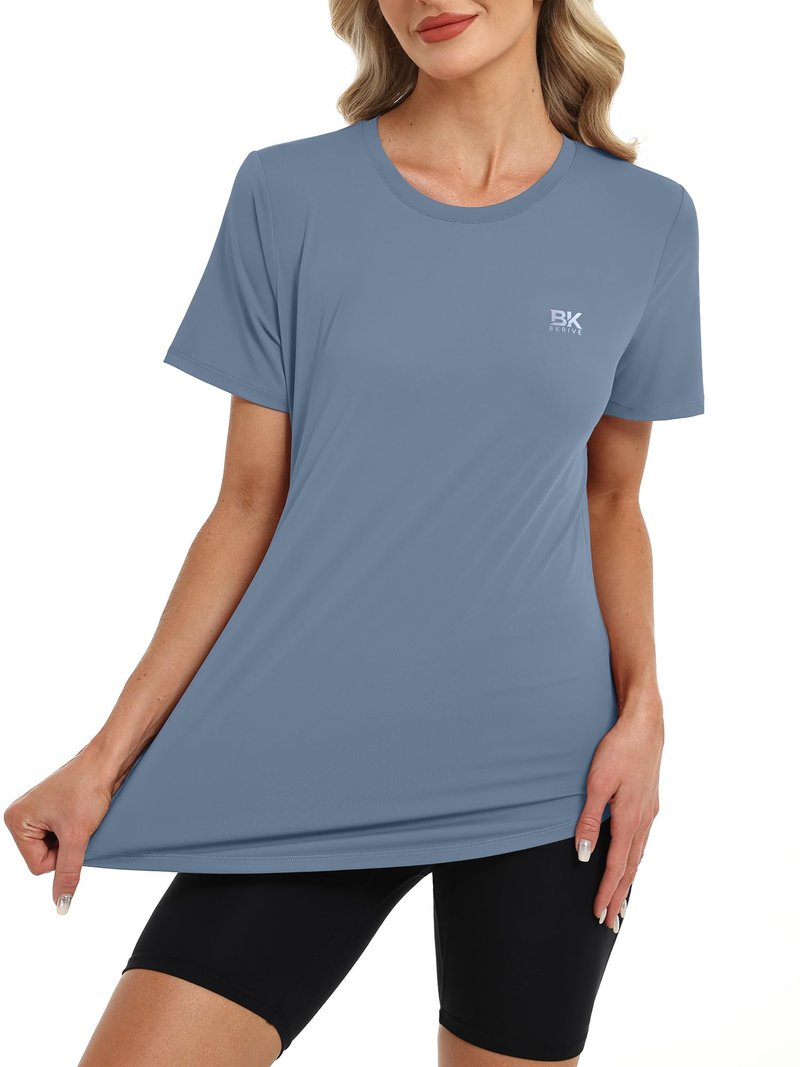 BKRIVE Workout Tops for Women Short Sleeve Sun Protection UPF 50+ Quick Dry Hiking Athletic Shirts Dustyblue L