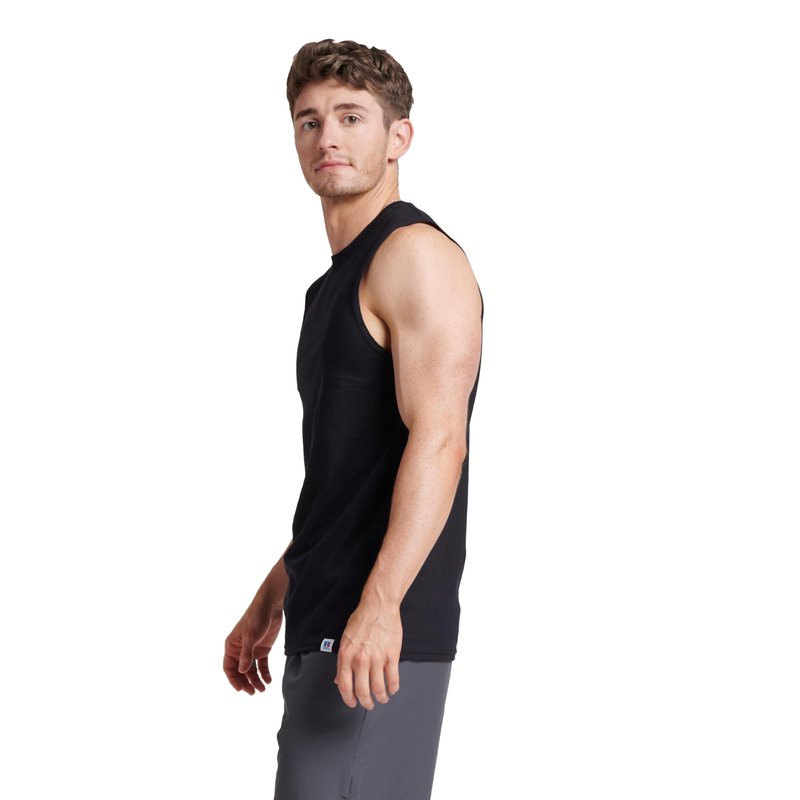 Russell Athletic Men's Cotton Performance Sleeveless Muscle T-Shirt,Black,Medium