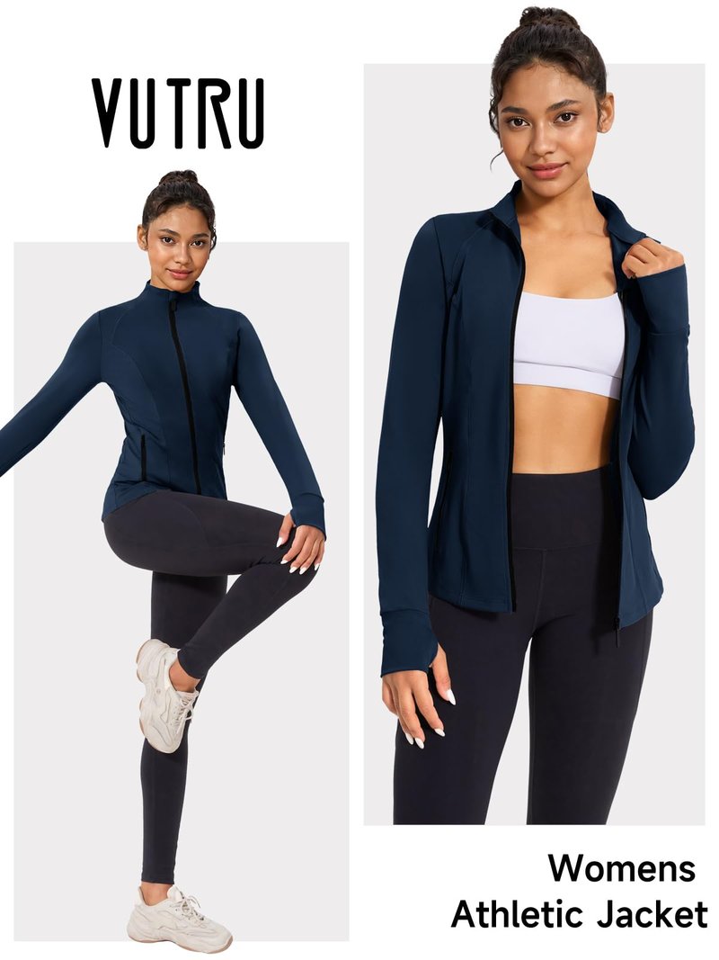 VUTRU Women's Workout Jackets Zip Up Athletic Jackets Lightweight Running Yoga Jackets with Pockets (Blue,L)