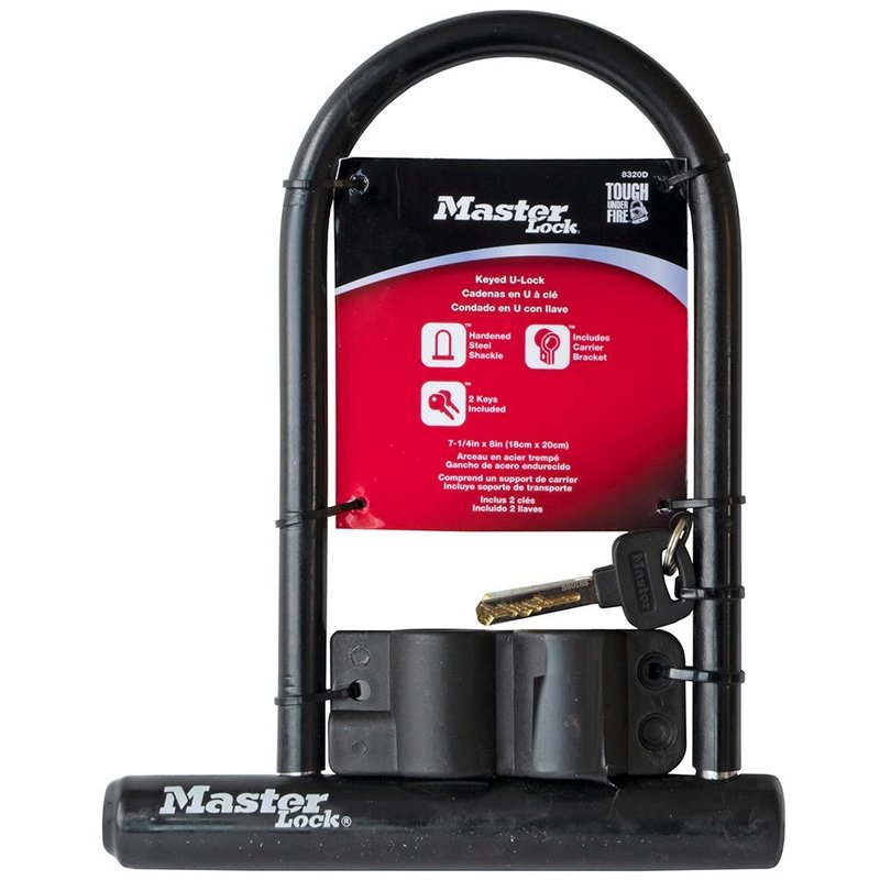 Master Lock Black Bike Lock with Key, Standard Size U-Lock for Bicycles and Other Outdoor Equipment, Anti-Theft Lock for Bikes, 8320D