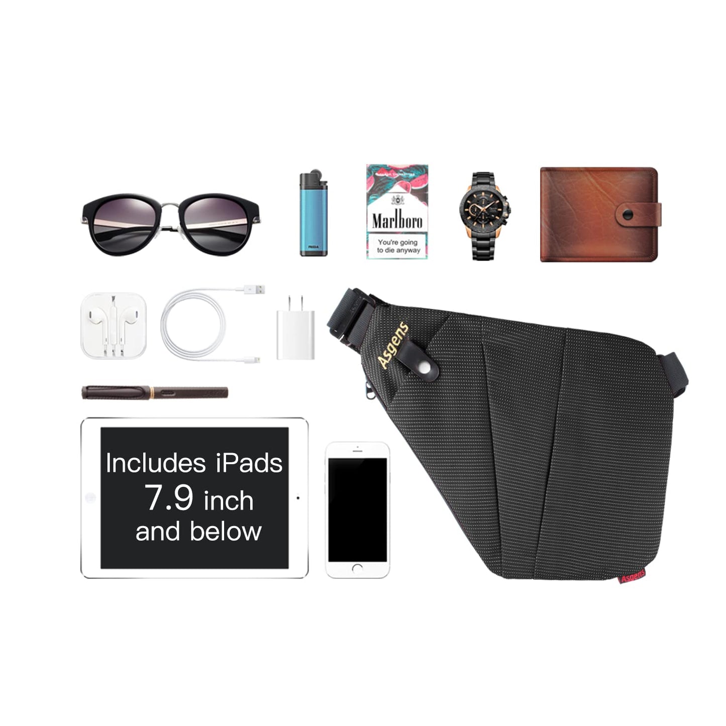 Asgens Multi-Purpose Anti-Thief Hidden Security Underarm Shoulder Armpit Messenger Chest Portable Backpack for Phone Money Passport Tactical Bag (Black/Right Hand)