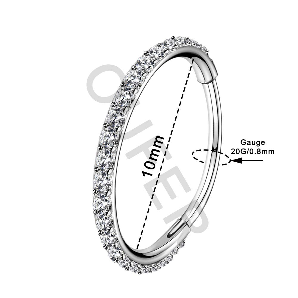 OUFER 18G 20G Nose Ring Hoops Hinged Seamless Segment Helix Piercings Nostril Clicker 316L Stainless Steel CZ Line Daith Tragus Cartilage Earring Jewellery