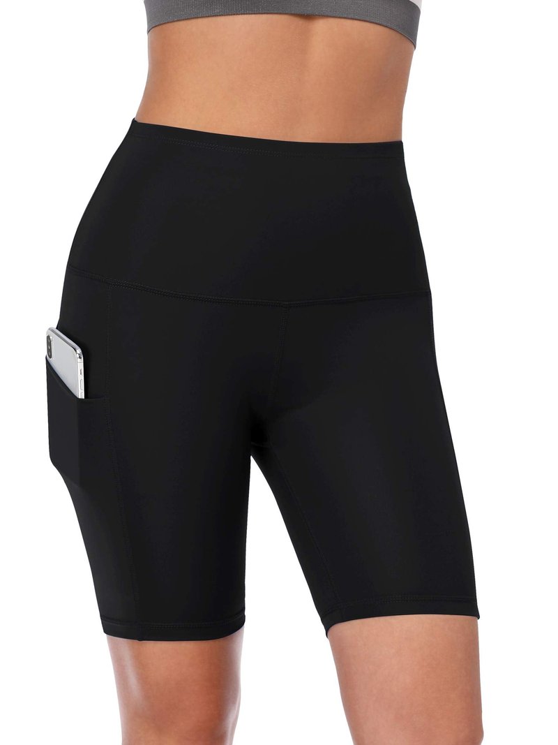 CADMUS Women's High Waist Spandex Yoga Shorts for Bike Running Two Side Pockets,1010,Black,Black,Black,X-Large