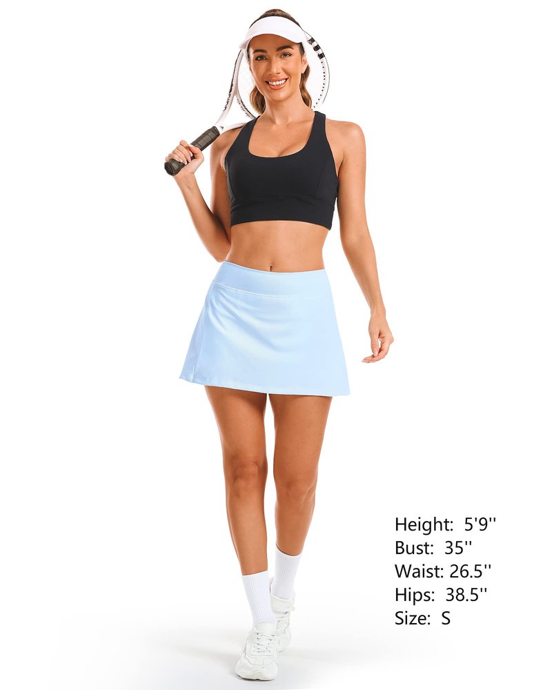 Stelle Women Tennis Golf Skirts High Waisted with Inner Shorts for Athletic Workout Sports Skorts Running Pickleball (LB,M) Light Blue
