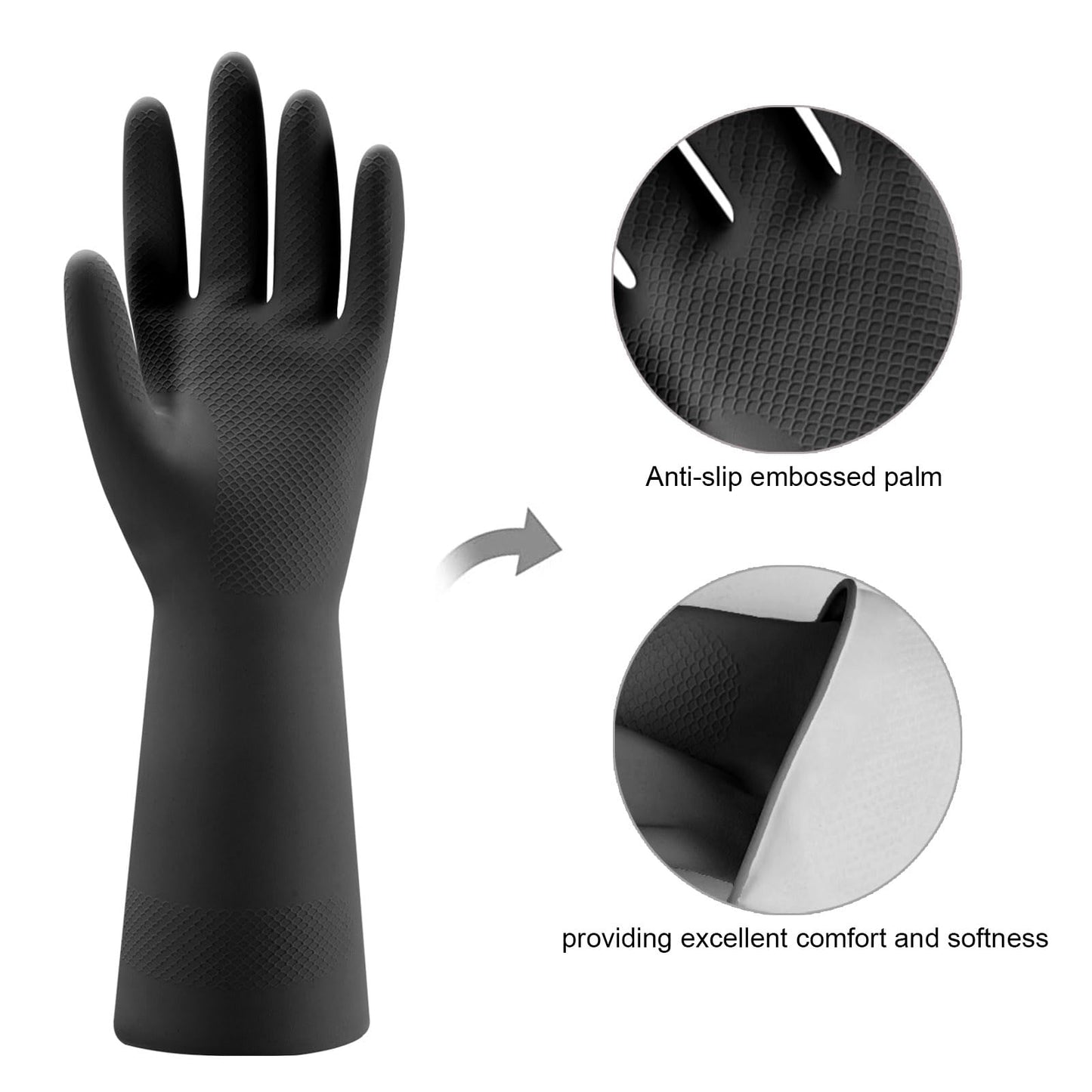 Bamllum 4 Pairs Rubber Kitchen Dishwashing Gloves - Reusable Household Cleaning Gloves for Dishwashing and Cleaning Tasks, Flexible, Durable and Non-Slip (Small, Black)