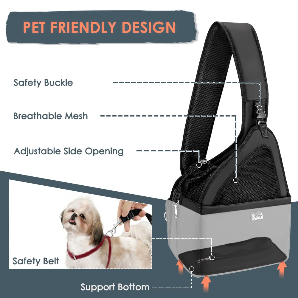 Nasjac Pet Dog Sling Carrier, Hands Free Papoose Front Carrier Small Dog Puppy Walking Breathable Mesh Hard Bottom Support Adjustable Padded Strap Pocket Safety Belt Travel Bag Washable