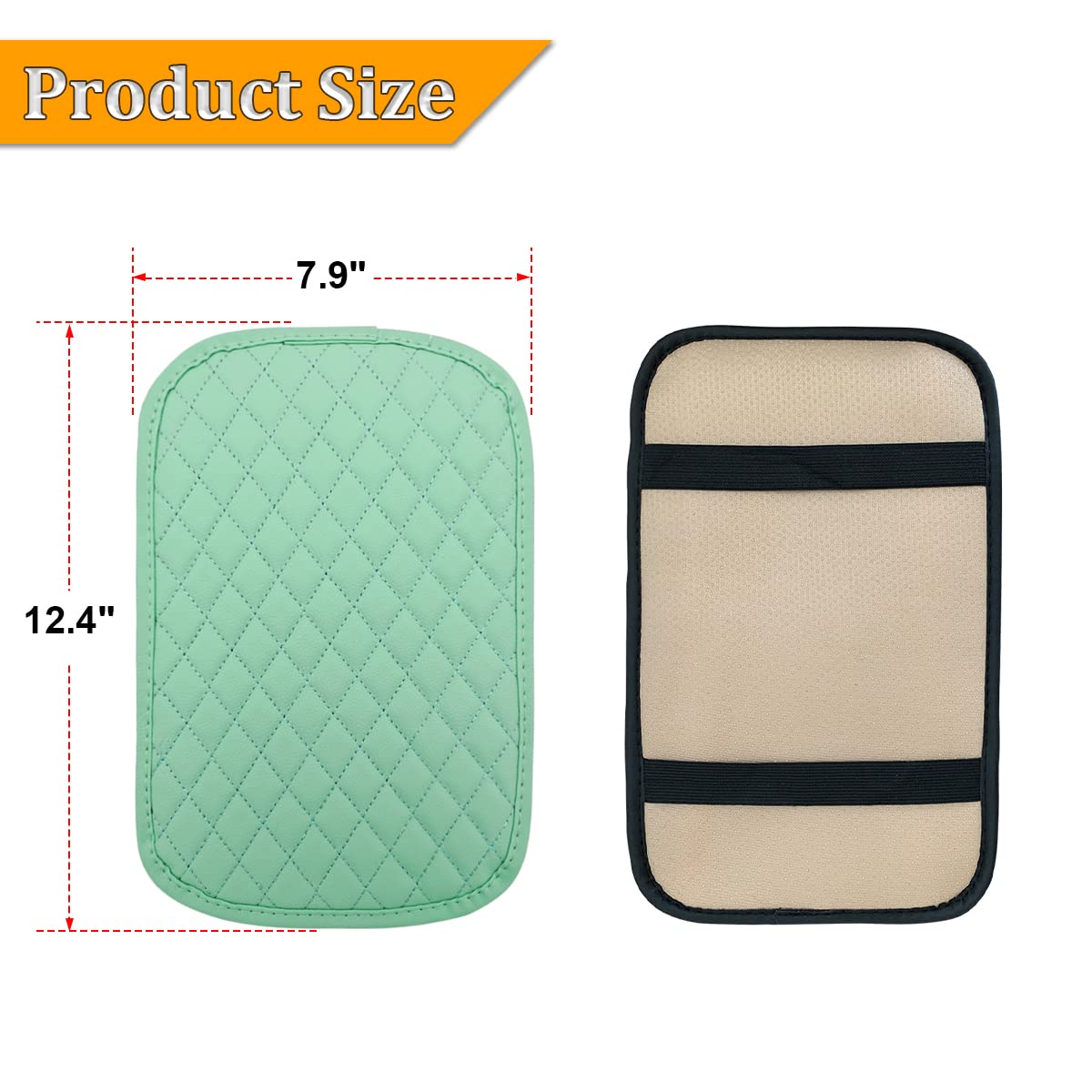 8sanlione Auto Center Console Pad, PU Leather Car Center Console Box Cushion, Non Slip Soft Armrest Seat Box Cover, Waterproof Vehicle Armrest Protector, Car Accessories for SUV Truck (Light Green)